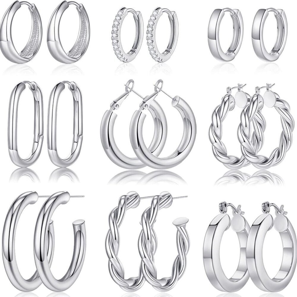 9 Pairs Gold Hoop Earrings For Women, 14k Real Gold Plated Chunky Hoop Earrings